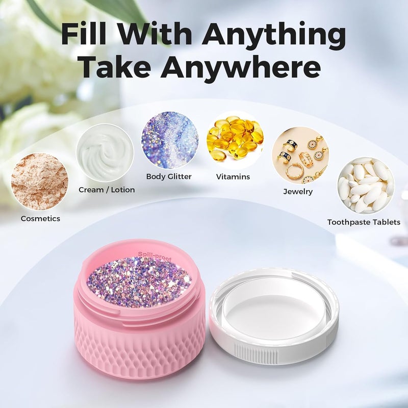 WLEAD BPA Free Silicone Cream Jars - 2oz TSA Approved Travel Size Containers, Leak-proof with Lid for Cosmetic, Face, Hand, Body Glitters - Image 5